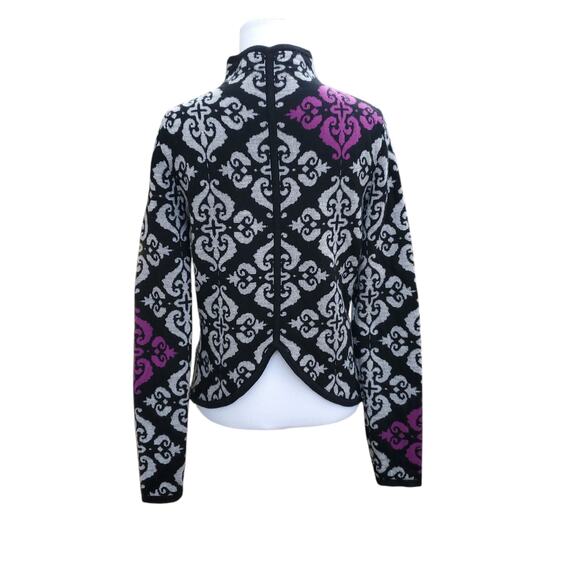 NEVE Geometric Wool Cardigan Jacket Hook Eye Notched Back Black Gray Purple Sz S - Picture 12 of 16